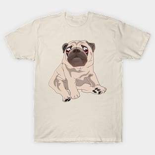 Cute puppy pug sitting down - hand drawing illustrations T-Shirt